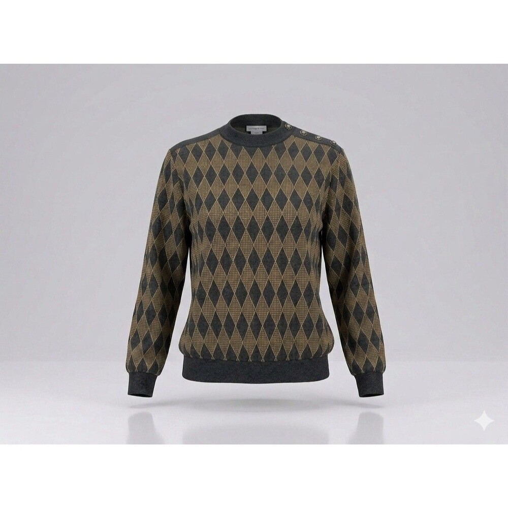 VTG 90s Alfred Dunner XL Knit Sweater Black Tan Argyle Diamond Pattern USA Made - Picture 1 of 12